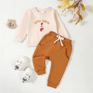 Tenue 2 pièces pour bébé ensemble sweatshirt longues manches et pantalon élastique canard brodé vêtements d&rsquo;automne pour nouveauné