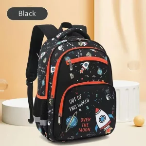 Sac à dos enfant imperméable thème spatial grand compartiment bretelles ajustables motifs fusées et planètes 612 ans SchoolbagBlack
