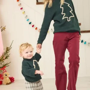 Pull de Noël assorti pour la famille mère et fille manches longues col rond imprimé arbre de Noël polyester doux et confortable style festif cadeau idéal