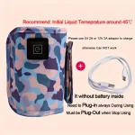 Chauffebiberon USB isolé design camouflage compact voyage bébé sécurité alimentaire batterie externe incluse idéal pour mamans modernes