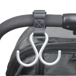 Crochet poussette forme S aluminium PU noir accessoire bébé fixation sécurisée style moderne portage pratique