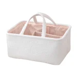 Panier organisation bébé multifonctionnel sac à langer rangement panier de rangement bébé avec compartiment intérieur tissu pelucheux blanc et intérieur rayé rose portable pour maman