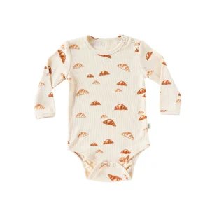 Body bébé nouveauné coton imprimé croissants crème brun orange motifs enfant unisexe 13 ans automne hiver