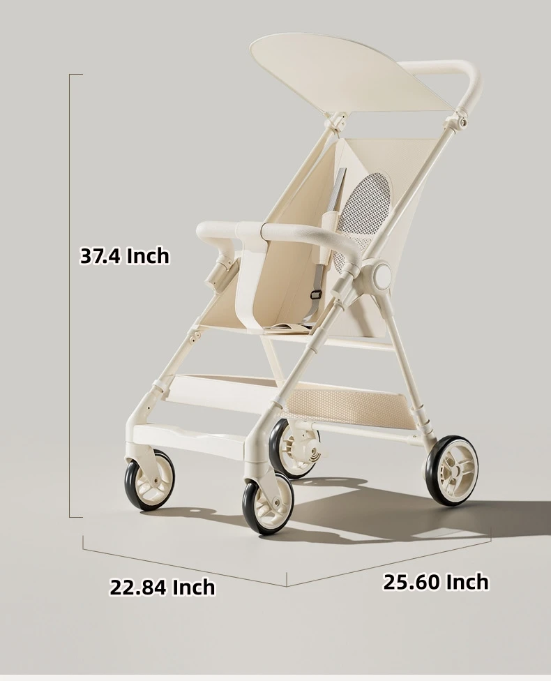 Poussette bébé portable légère pliable 4 roues design moderne minimaliste blanc idéale pour sorties voyages
