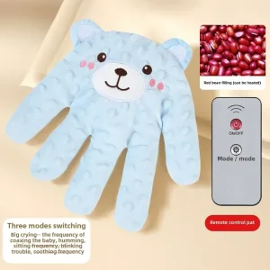 Oreiller de sommeil apaisant en forme de main pour bébé gant réconfortant électrique avec simulation de paume design ours bleu accessoire bébé éveil et confort