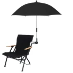 Chaise pliable parasol camping extérieur ombre comfort outdoor siège aluminium tissu polyester parasol noir bois composite bambou