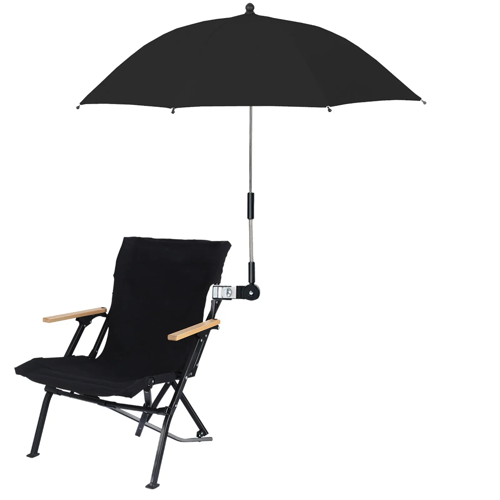Chaise pliable parasol camping extérieur ombre comfort outdoor siège aluminium tissu polyester parasol noir bois composite bambou
