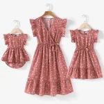 Tenue assortie mèrefille Pat Pat rose à pois volants manches ballons style summier vêtements confortables outfit familial polyester doux robes adaptées 14 ans